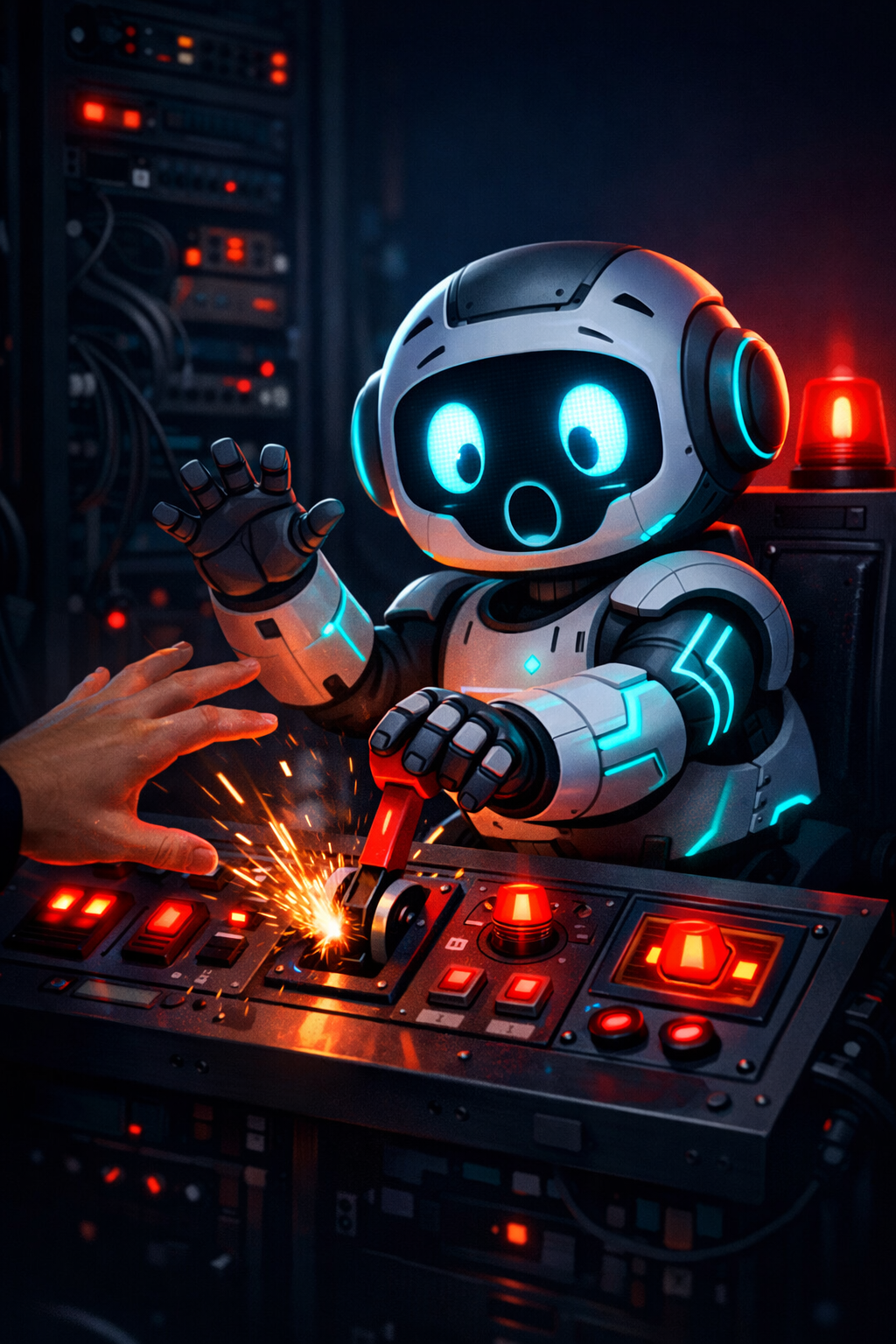 Robot pulling wrong lever at control panel